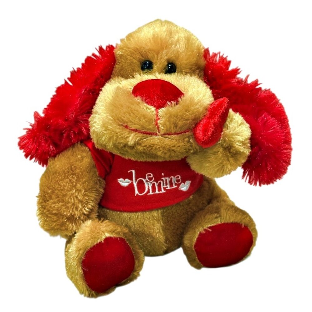 Vintage Walmart Valentines Dog Plush BE MINE Shirt Red Ears Nose Feet Heart 9"